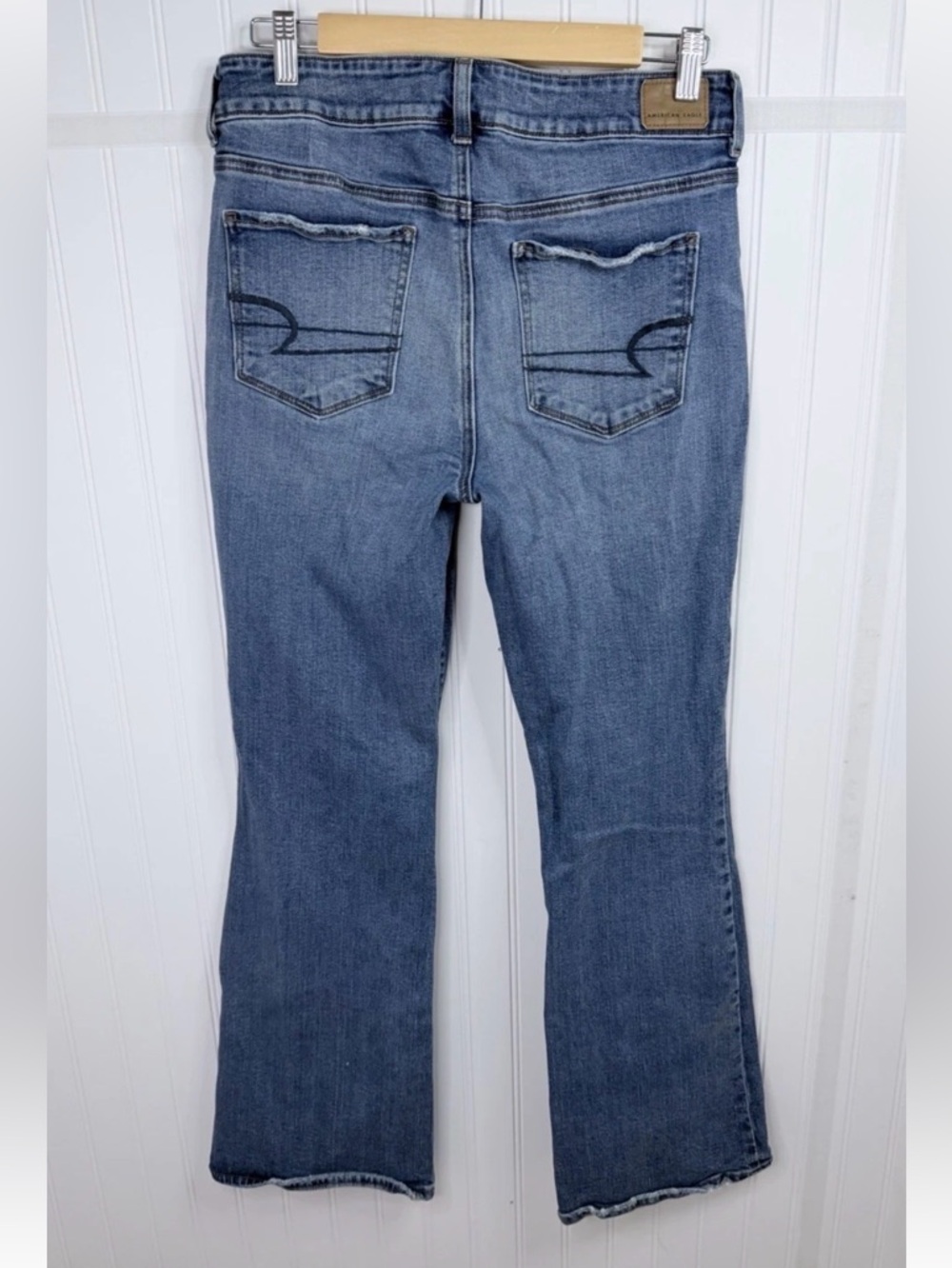 American Eagle Jeans Womens 12 Blue High Rise Artist Flare Stretch Hippie - Picture 4 of 10
